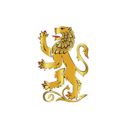 Gold lion rampant symbol on a transparent background