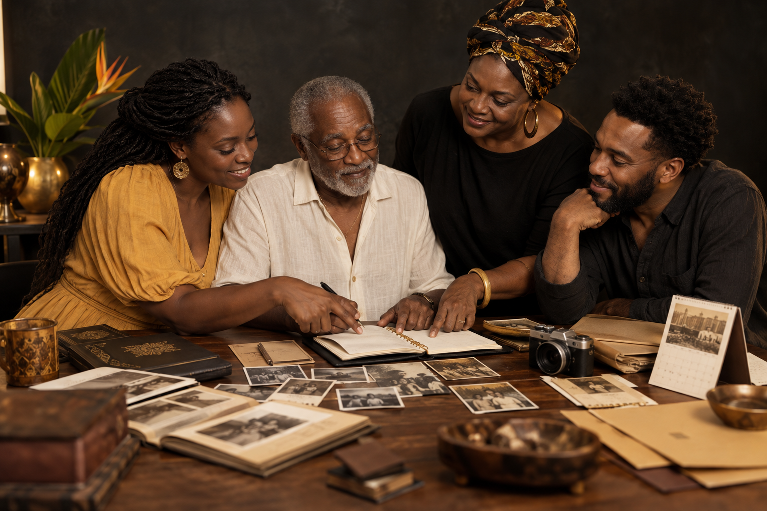 A Black Caribbean family team planning a heritage gathering