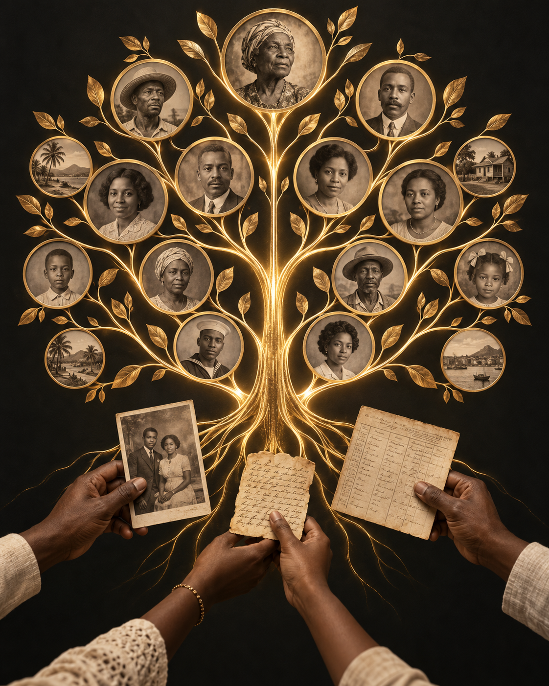 Black Caribbean relatives contributing photographs and records to one shared family history